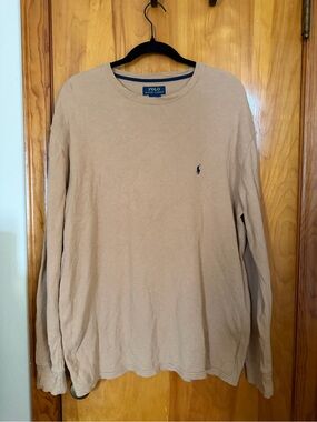 Polo by Ralph Lauren Men's XL Waffle Knit Crewneck Long Sleeve In Tab/Caramel